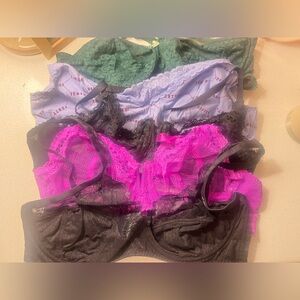 Savage X Fenty Lace Bra Bundle - Pink/Purple, Black